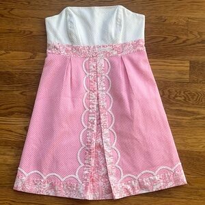 Lilly Pulitzer Jubilee Strapless Pink and White Dress Size 2
